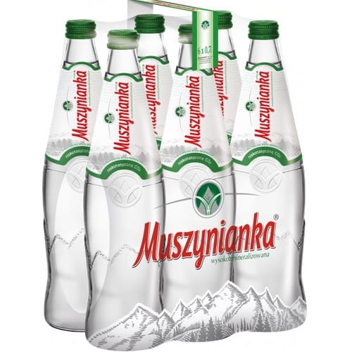 Zgrzewka 6 szklanych butelek wody Muszynianka 700 ml