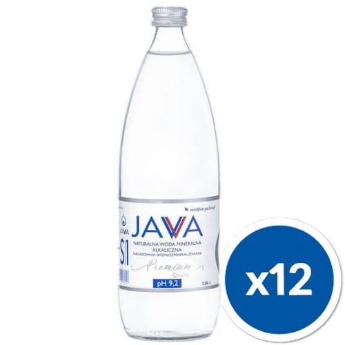 Naturalnie alkaliczna woda Java 860 ml w szklanej butelce, 12 butelek