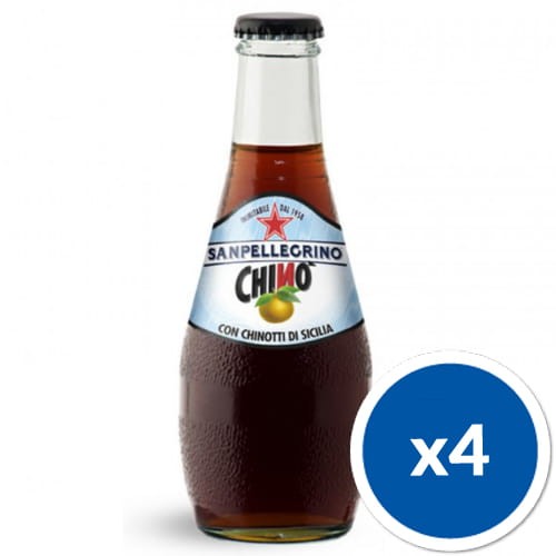 San Pellegrino Chino to kultowy włoski napój gazowany w szklanej butelce o pojemności 200 ml czteropak