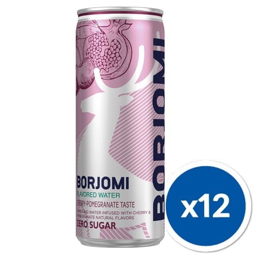 Borjomi 330 ml Naturalnie Gazowana puszka Wiśnia Granat x12