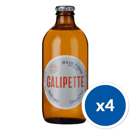 Cydr bezalkoholowy 0% Galipette w szklanych butelkach 330 ml sprzedawany jest w zestawach po 4 butelki
