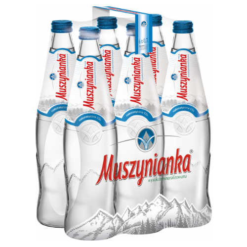 Zgrzewka 6 szklanych butelek wody Muszynianka 700 ml