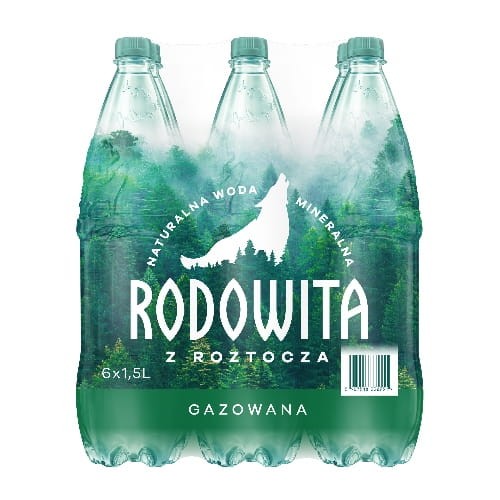 W zgrzewce znajduje się 6 plastikowych butelek wody Rodowita 1500ml.