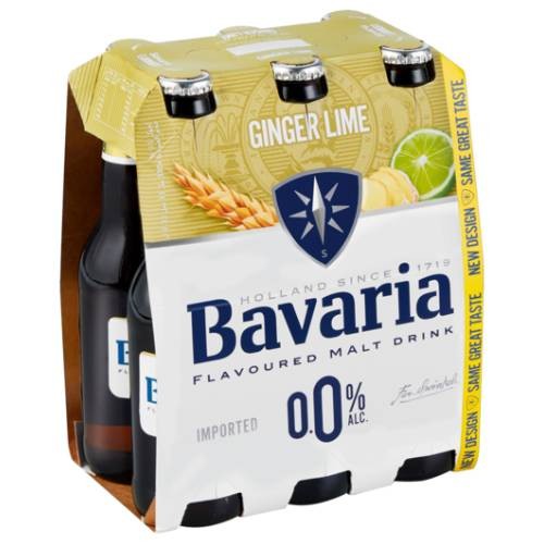 W zestawie znajduje się 6 butelek piwa bezalkoholowego Bavaria Ginger Lime Free 330 ml