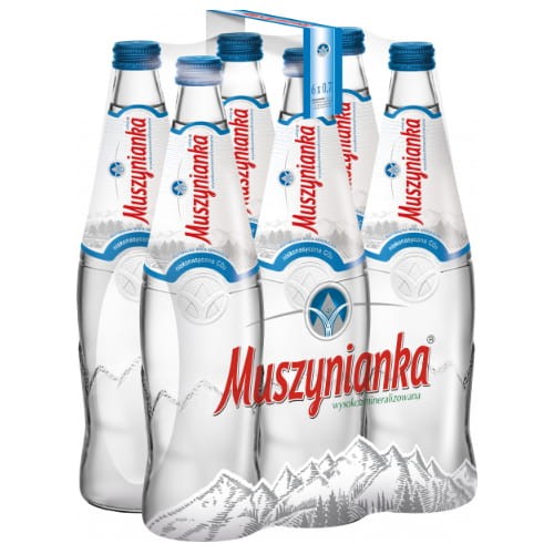 W zgrzewce znajduje się 9 szklanych butelek wody Muszynianka 300 ml.