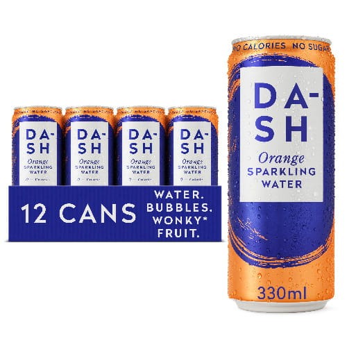 Woda gazowana smakowa Dash Water 330ml w puszce pakowana jest w zgrzewki po 12 sztuk.