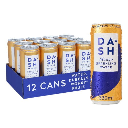 Woda gazowana smakowa Dash Water 330ml w puszce pakowana jest w zgrzewki po 12 sztuk.