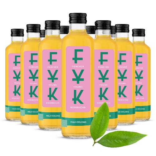 Foverer Young Kombucha o smaku mlecznego Oolong to napój herbaciany z naturalnej fermentacji, bogaty w probiotyki, kwasy organiczne, enzymy trawienne i antyoksydanty.
