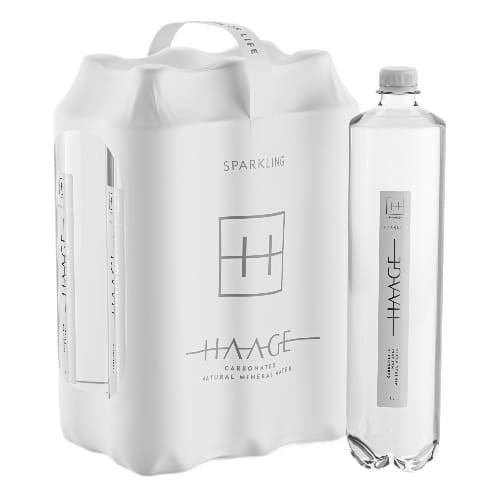 W zestawie znajduje się 6 plastikowych butelek wody Haage 1000 ml