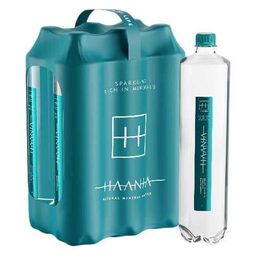 W zestawie znajduje się 6 plastikowych butelek wody Haanja 1000 ml.