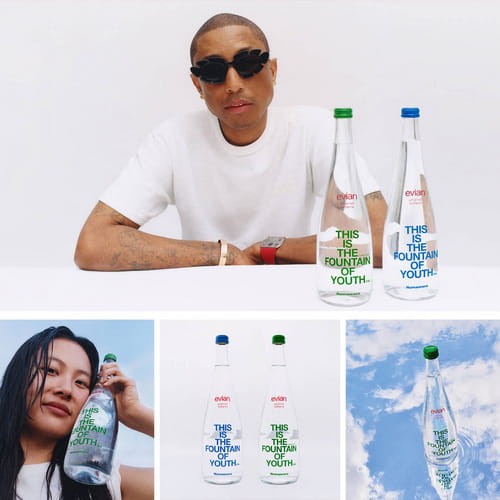 Wersja Evian x Pharrell nie tylko celebruje estetykę, ale podkreśla misję Humanrace: rolę wody jako podstawowego elementu wellnessu.
