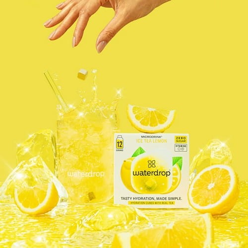 Waterdrop Microdrink Ice Tea Lemon to bezcukrowy microdrink o smaku mrożonej herbaty z cytryną, który rozpuszcza się w wodzie i zamienia ją w orzeźwiający napój.