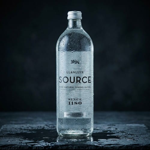 Szklana butelka Llanllyr Source nawiązuje do jej długiej historii i prestiżowego pochodzenia.