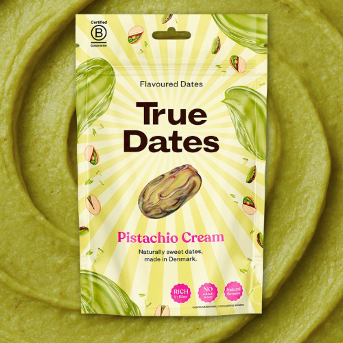 True Dates o smaku Pistachio Cream zachwycają harmonijnym połączeniem słodkich daktyli i aksamitnej nuty pistacjowej.
