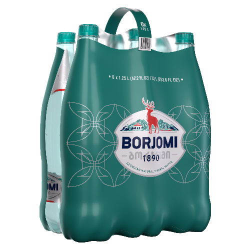 Borjomi 1250 ml PET pakowana jest w zgrzewki po 6 butelek
