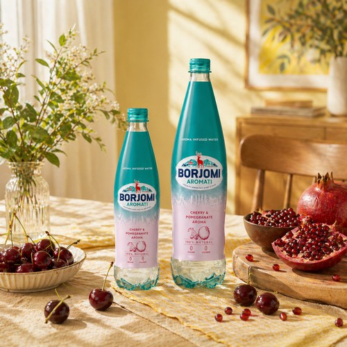 Borjomi Aromati Wiśnia Granat 1000 ml to gazowana woda smakowa na bazie naturalnej wody mineralnej.
